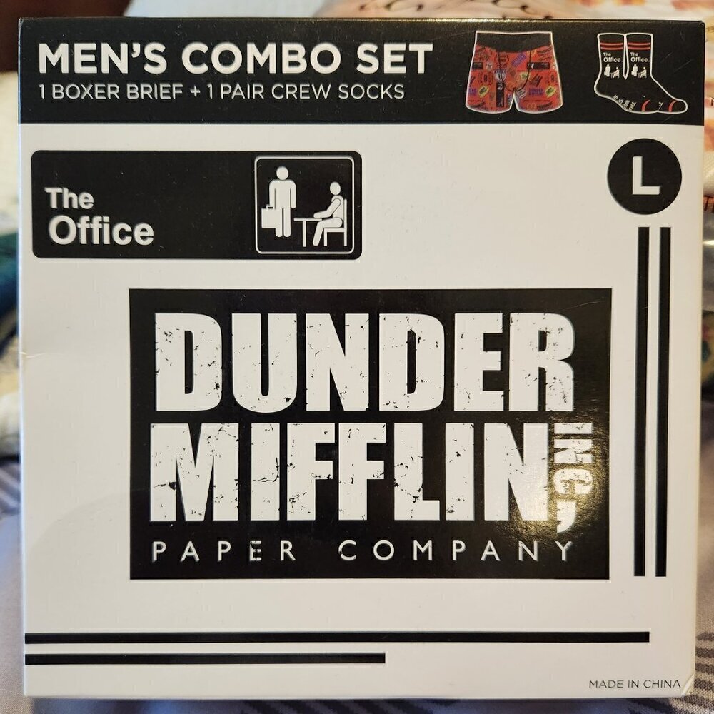 The Office Dunder Mifflin Men's Combo Set 1 Boxer Brief 1 Pair Socks Large New